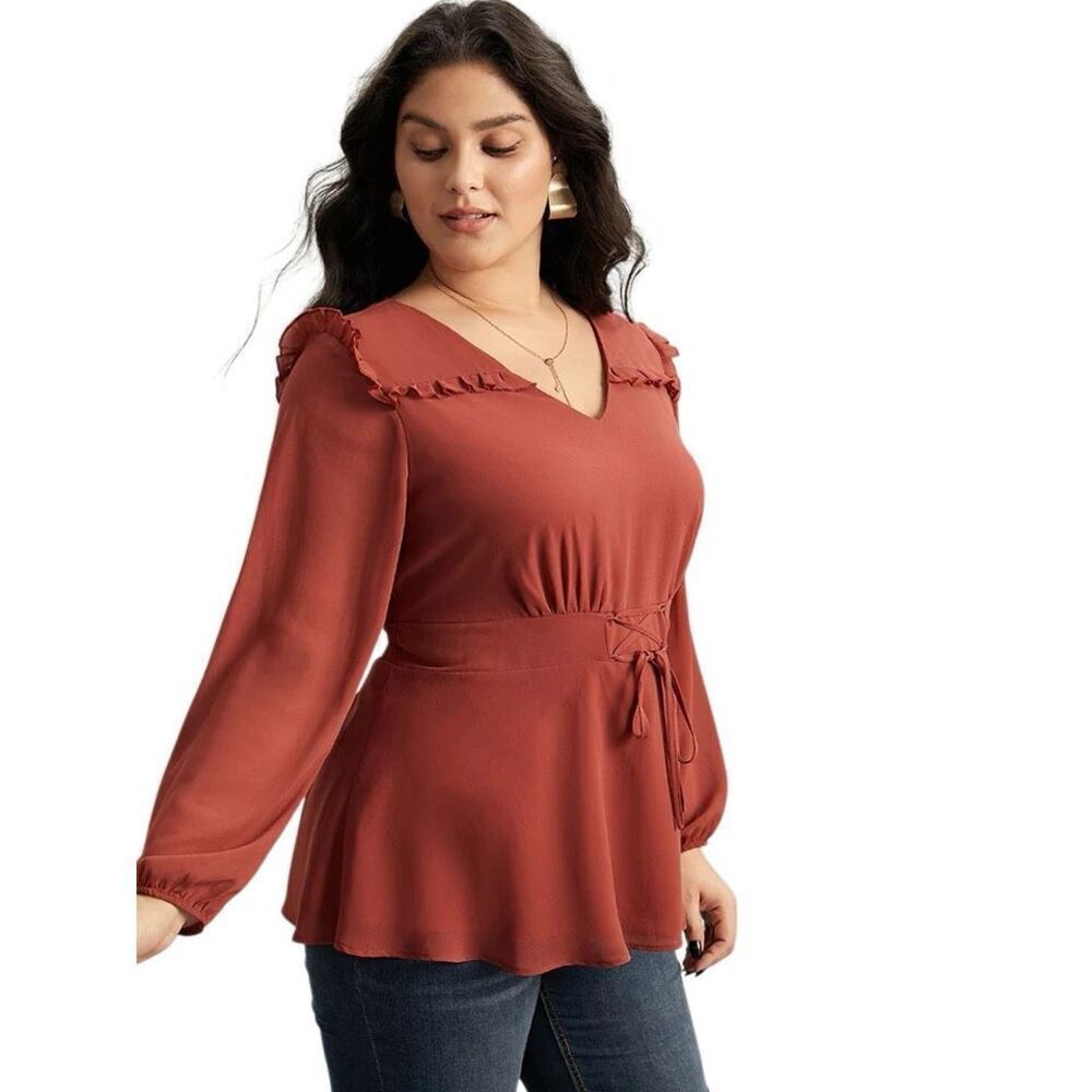 BloomChic Women’s Plus Size Rust Boho Blouse Long Sleeve Size 18/20 NWT
